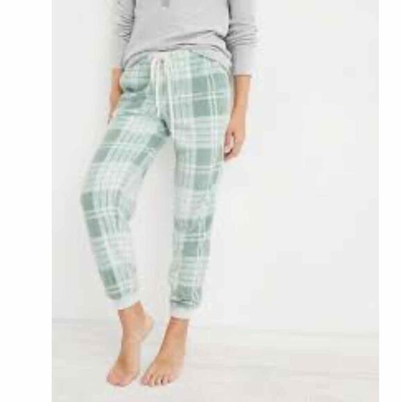 Aerie Plaid Print Elastic Waist Pull On Fleece Jogger Size Small Regular - Picture 1 of 10